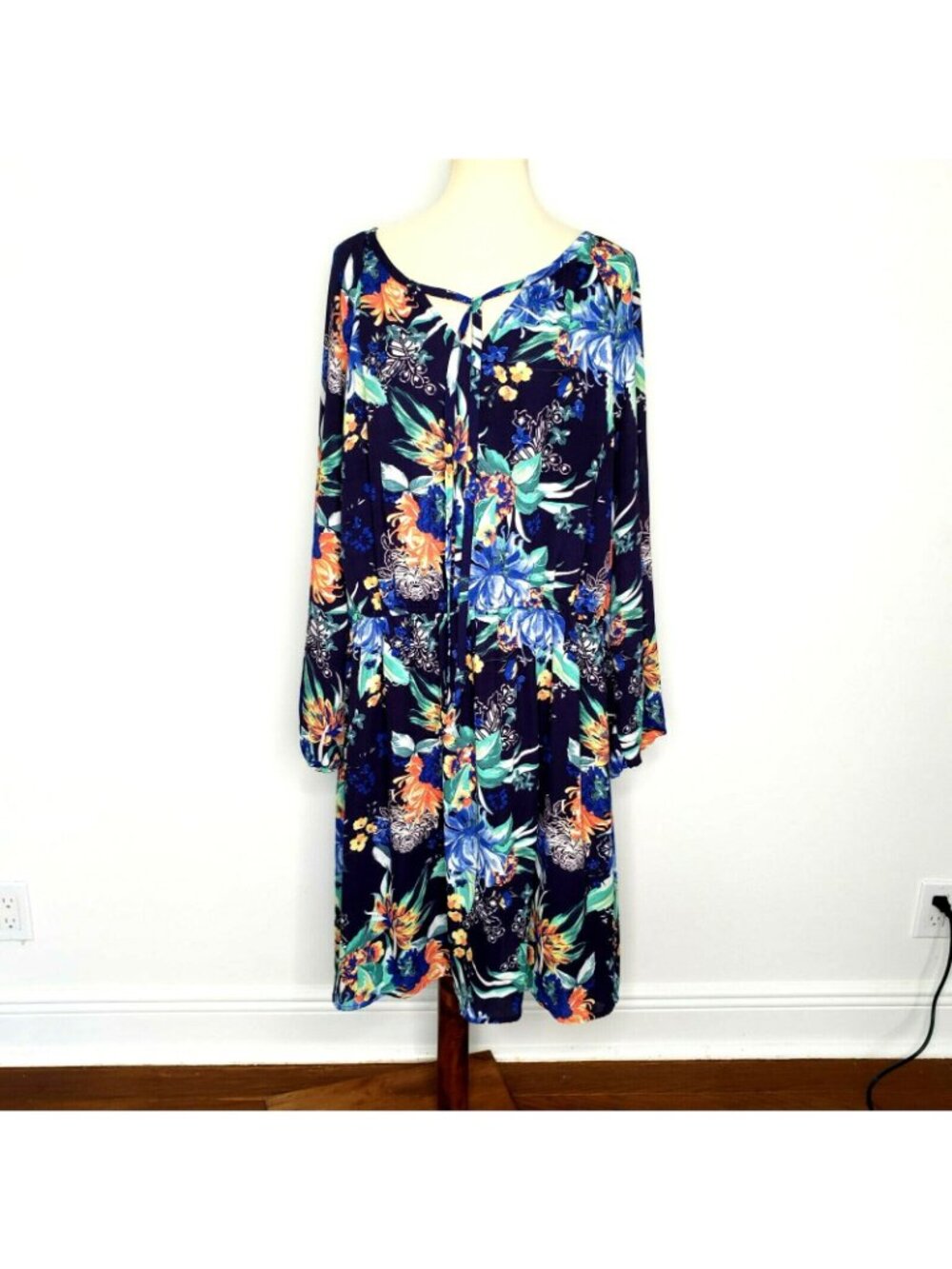 Ava & Viv Womens Navy Floral Print Long Sleeve Sheath Dress Size 3X - Picture 8 of 11